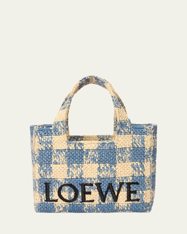 Medium Logo Tote Bag in Gingham Raffia